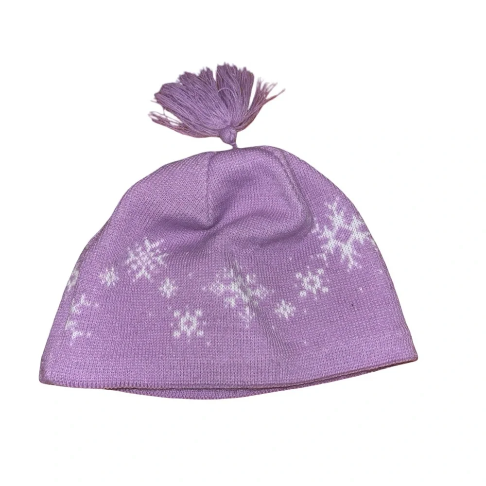 The North Face Purple Snowflake Fleece Lined Tassel Beanie Hat Girls